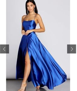 ANNE FORMAL LATTICE SATIN DRESS